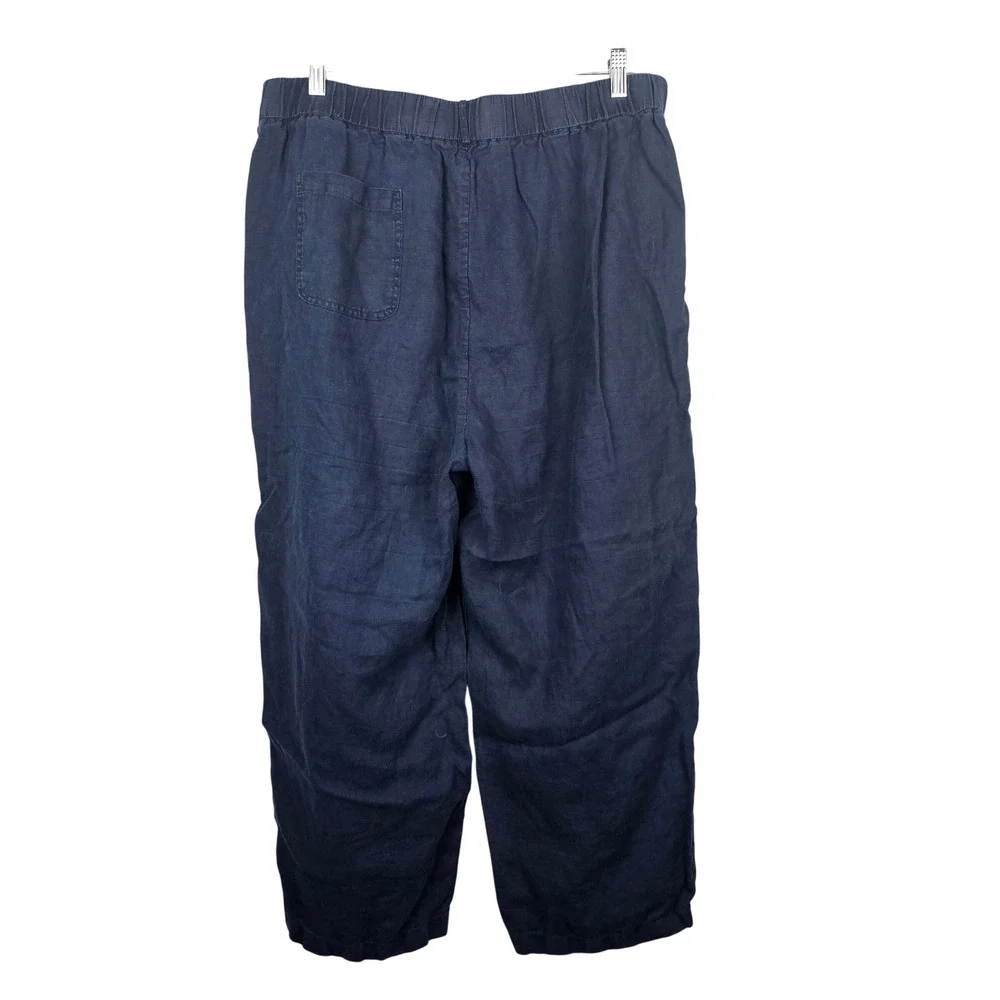 Quince Navy Blue 100% European Linen Elastic Waist Pants Women's 1X CMA01 SP24